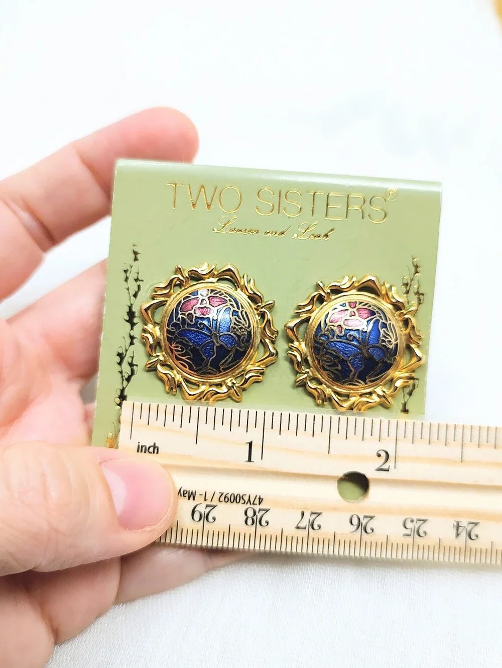 Two Sisters Vintage Genuine Cloisonne Gold And Jewel Tones Clip On Earrings